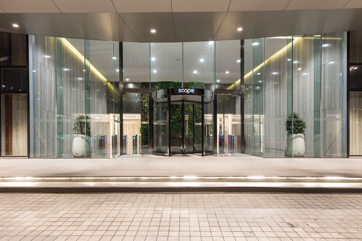 SCAPE-scape main entrance is enhanced by the use of a revolving door